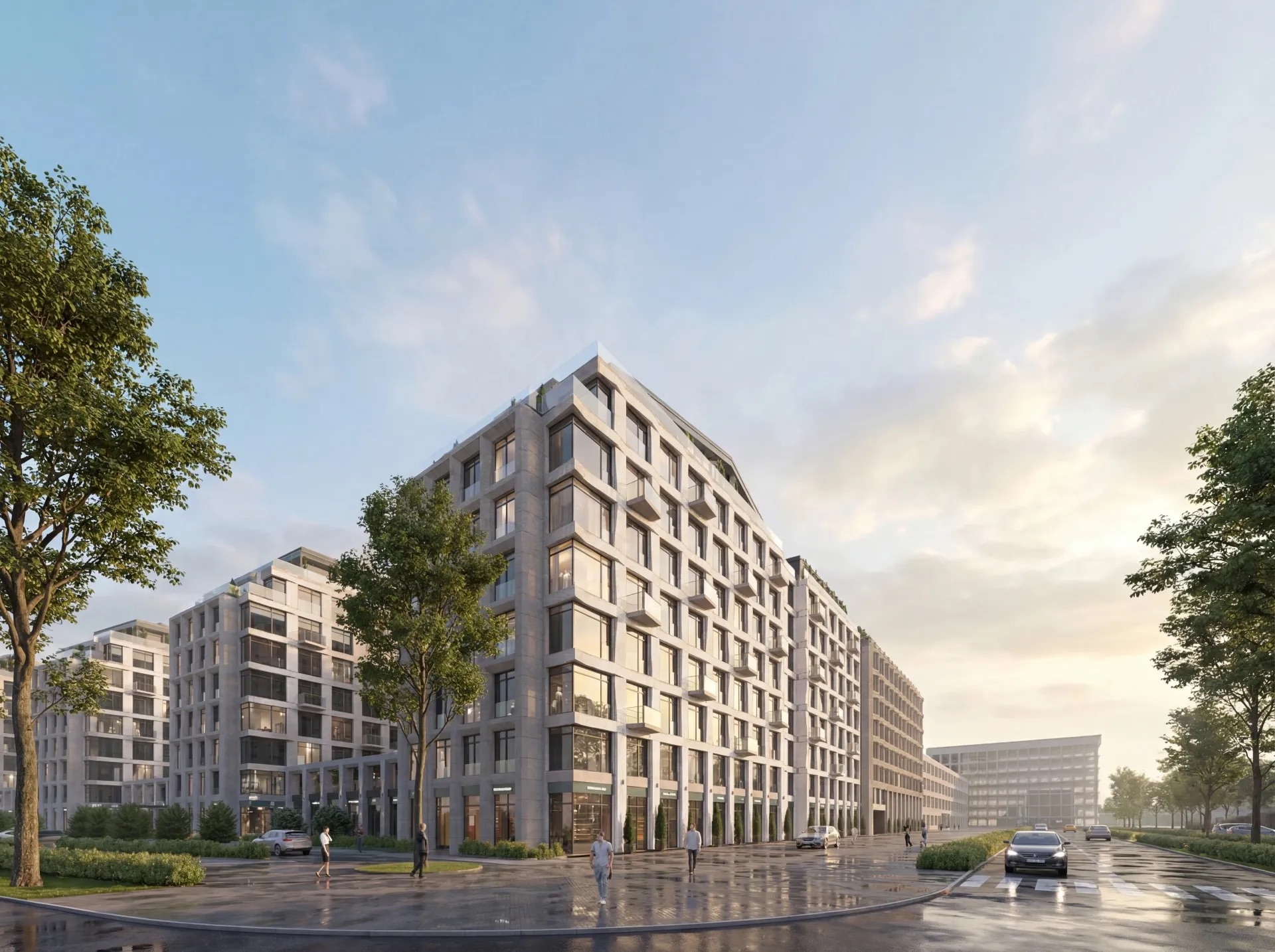 Фасад «Акватории» ПСК — три курдонёра, стеклофибробетон